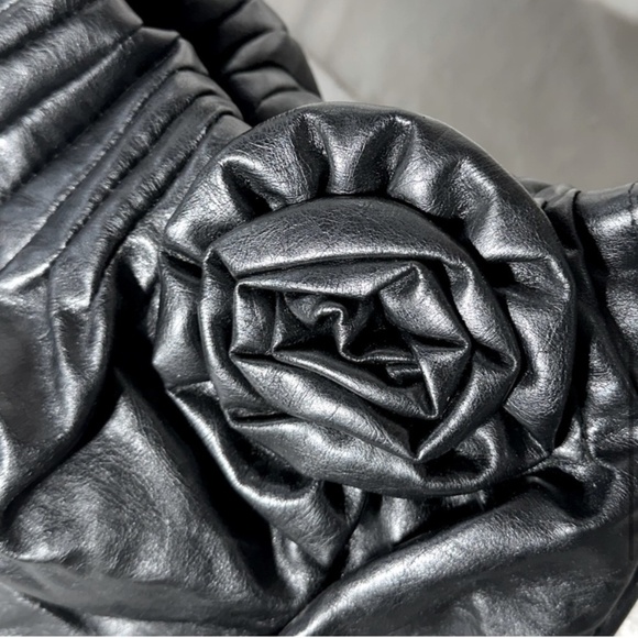 5/$25 American Eagle Black Faux Leather Purse Shoulder Bag With Flower - Picture 8 of 11